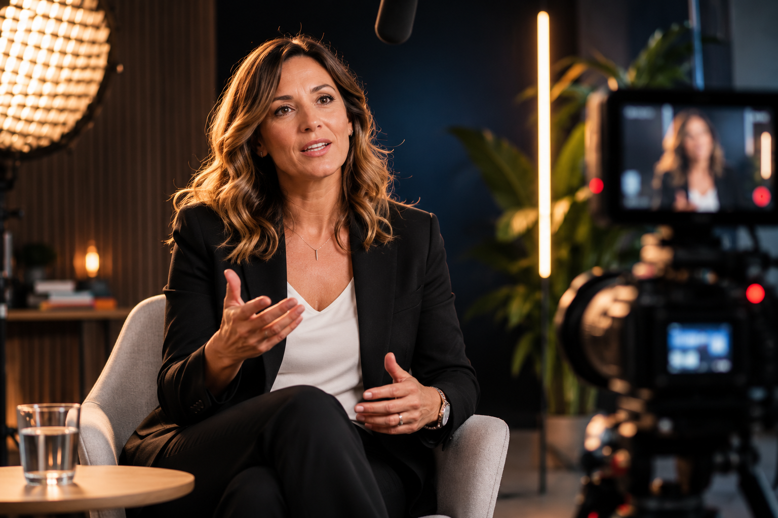 Profesional realizando una entrevista individual ante cámara